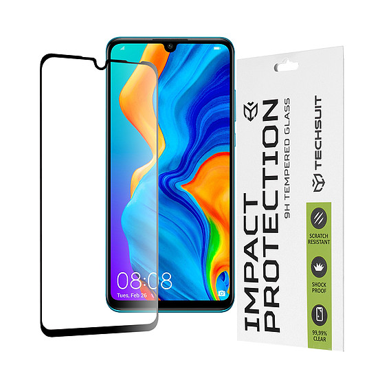 Techsuit - 111D teljes burkolat / teljes ragasztós üveg - Huawei P30 Lite / P30 Lite új kiadás - fekete (KF235591)