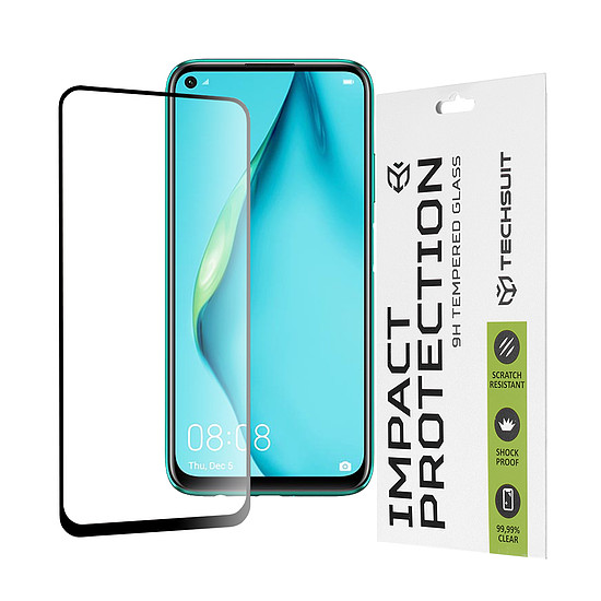 Techsuit - 111D teljes burkolat / teljes ragasztós üveg - Huawei P40 Lite / P20 Lite 2019 - fekete (KF235595)