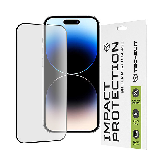 Techsuit - 111D teljes burkolat / teljes ragasztós üveg - iPhone 14 Pro - fekete (KF2310621)