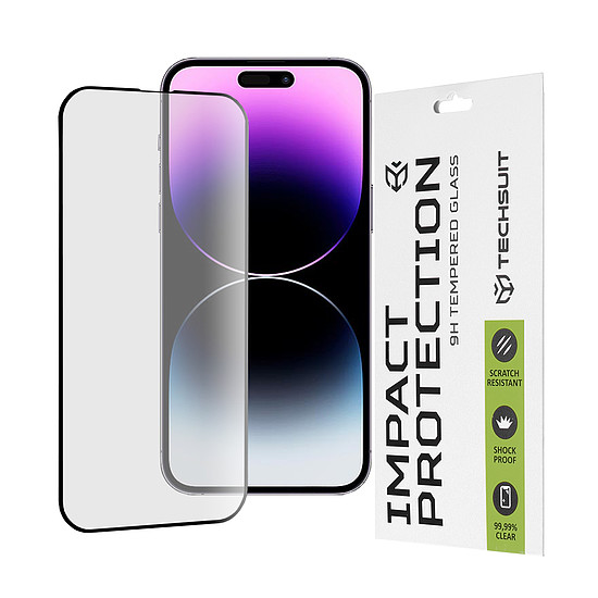 Techsuit - 111D teljes burkolat / teljes ragasztós üveg - iPhone 14 Pro Max - fekete (KF2310622)