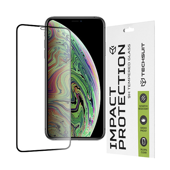 Techsuit - 111D teljes burkolat / teljes ragasztós üveg - iPhone X / XS / 11 Pro - fekete (KF235602)