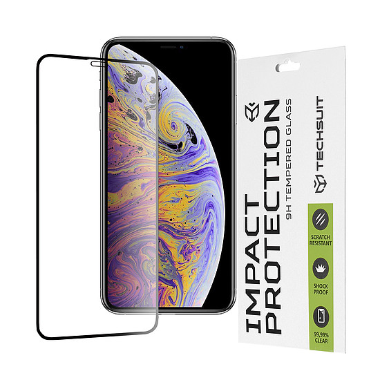 Techsuit - 111D teljes burkolat / teljes ragasztós üveg - iPhone XS Max / 11 Pro Max - fekete (KF235600)