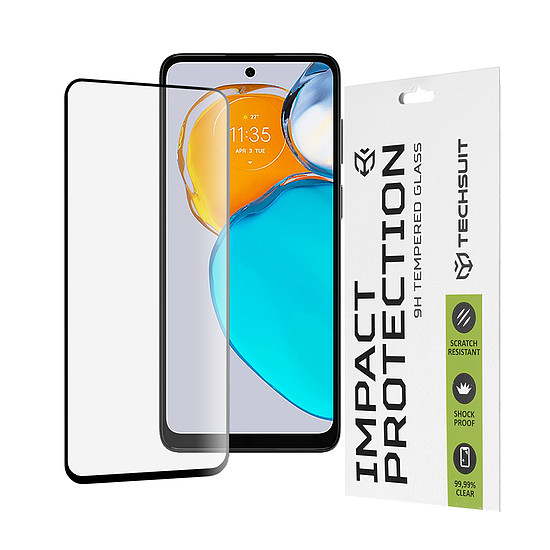 Techsuit - 111D teljes burkolat / teljes ragasztós üveg - Motorola Moto E22s - fekete (KF2315561)