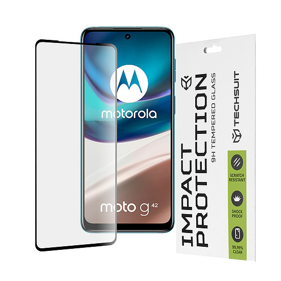 Techsuit - 111D teljes burkolat / teljes ragasztós üveg - Motorola Moto G42 - fekete (KF2310546)