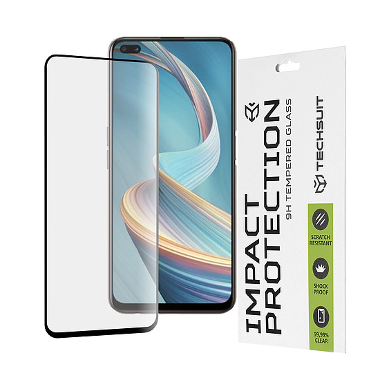 Techsuit - 111D teljes burkolat / teljes ragasztós üveg - Oppo Reno4 Z 5G - fekete (KF235954)