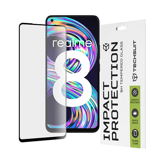 Techsuit - 111D teljes burkolat / teljes ragasztós üveg - Realme 8 4G / 8 Pro - fekete (KF236043)