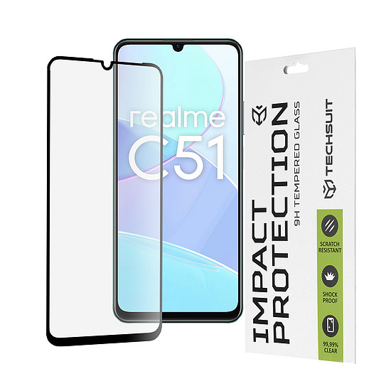 Techsuit - 111D teljes burkolat / teljes ragasztós üveg - Realme C51 / Note 50 - fekete (KF2320343)