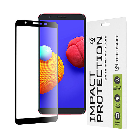 Techsuit - 111D teljes burkolat / teljes ragasztós üveg - Samsung Galaxy A01 Core / M01 Core - fekete (KF235626)