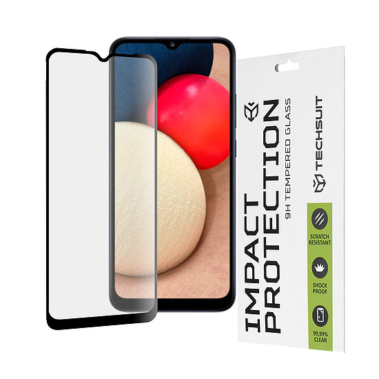 Techsuit - 111D teljes burkolat / teljes ragasztós üveg - Samsung Galaxy A02s / A03 / A03s / A03 Core / A04e - fekete (KF235625)