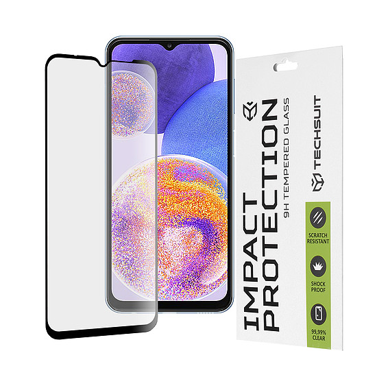 Techsuit - 111D teljes burkolat / teljes ragasztós üveg - Samsung Galaxy A13 4G / M13 / A23 / A23 5G / F23 / M23 / M33 / F13 - fekete (KF239700)