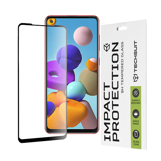 Techsuit - 111D teljes burkolat / teljes ragasztós üveg - Samsung Galaxy A21s / A21 - fekete (KF235732)