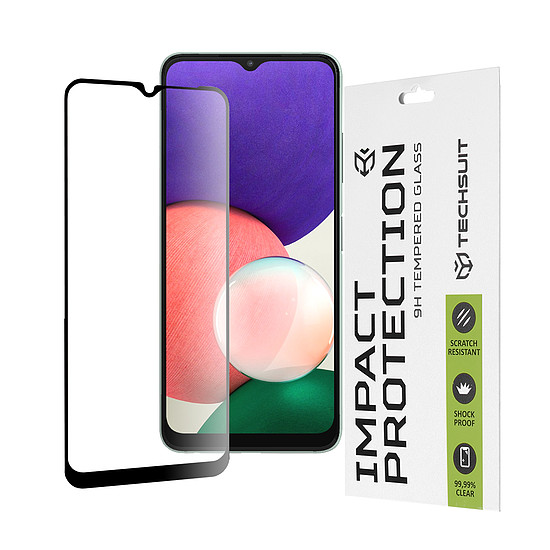 Techsuit - 111D teljes burkolat / teljes ragasztós üveg - Samsung Galaxy A22 5G - fekete (KF235619)