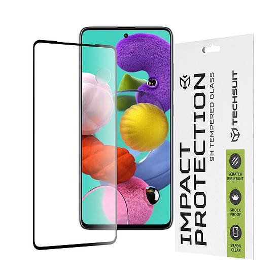 Techsuit - 111D teljes burkolat / teljes ragasztós üveg - Samsung Galaxy A51 4G / A51 5G - fekete (KF235622)