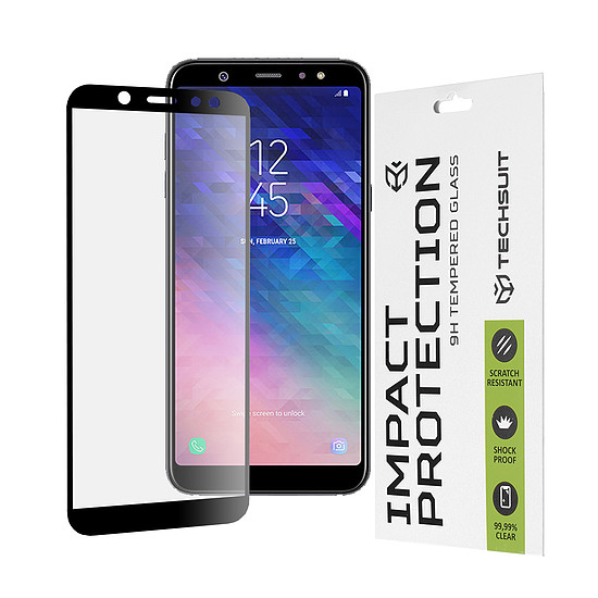 Techsuit - 111D teljes burkolat / teljes ragasztós üveg - Samsung Galaxy A6 2018 - fekete (KF235951)