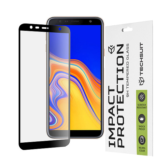 Techsuit - 111D teljes burkolat / teljes ragasztós üveg - Samsung Galaxy J4 Plus / J6 Plus - fekete (KF235949)