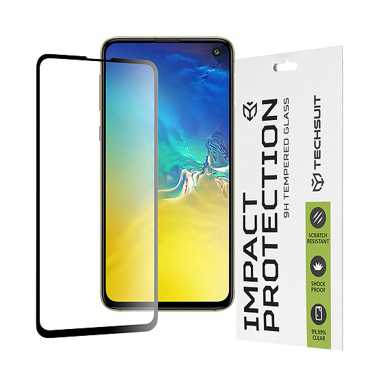 Techsuit - 111D teljes burkolat / teljes ragasztós üveg - Samsung Galaxy S10e - fekete (KF235611)