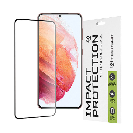 Techsuit - 111D teljes burkolat / teljes ragasztós üveg - Samsung Galaxy S21 5G - fekete (KF235609)