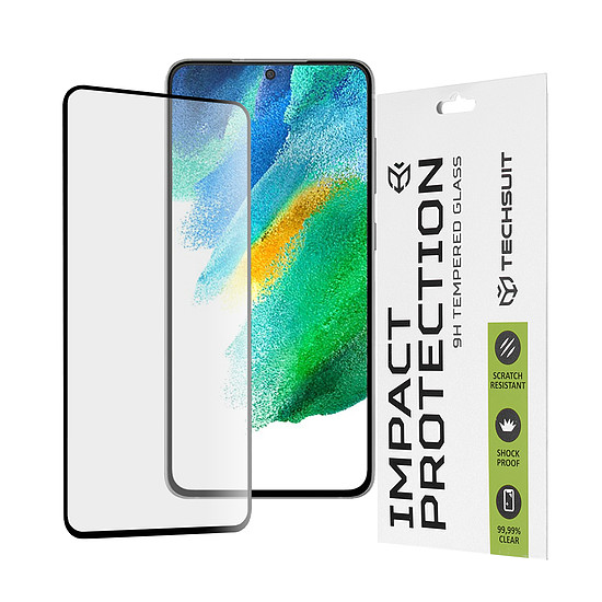 Techsuit - 111D teljes burkolat / teljes ragasztós üveg - Samsung Galaxy S21 FE 5G - fekete (KF238617)