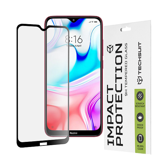 Techsuit - 111D teljes burkolat / teljes ragasztós üveg - Xiaomi Redmi 8 / Redmi 8A - fekete (KF235946)