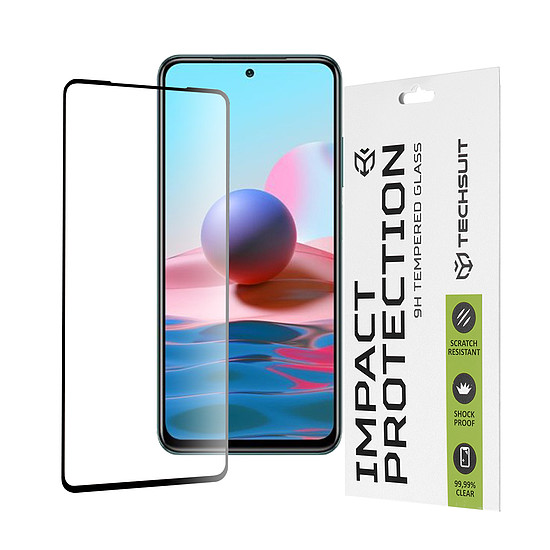 Techsuit - 111D teljes burkolat / teljes ragasztós üveg - Xiaomi Redmi Note 10 4G / Note 10S / Poco M5s - fekete (KF236647)