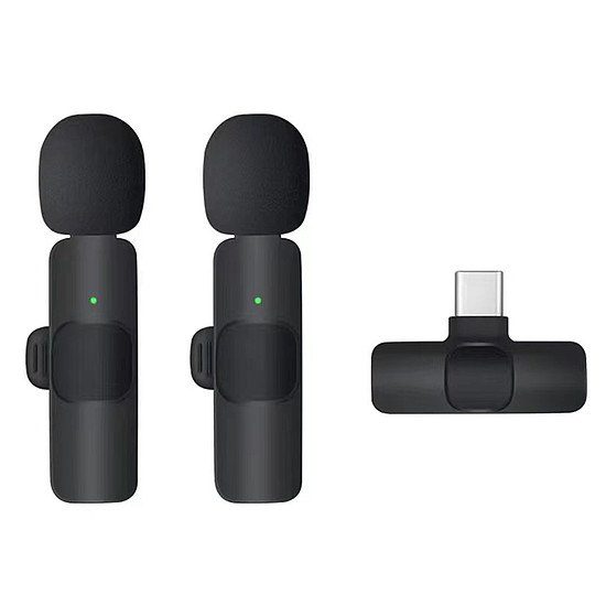 Techsuit - (2 csomag) Lavalier Wireless (LW2) - vevővel, Type-C csatlakozóval, Plug & Play telefonokhoz, nyakörv kapocs - fekete