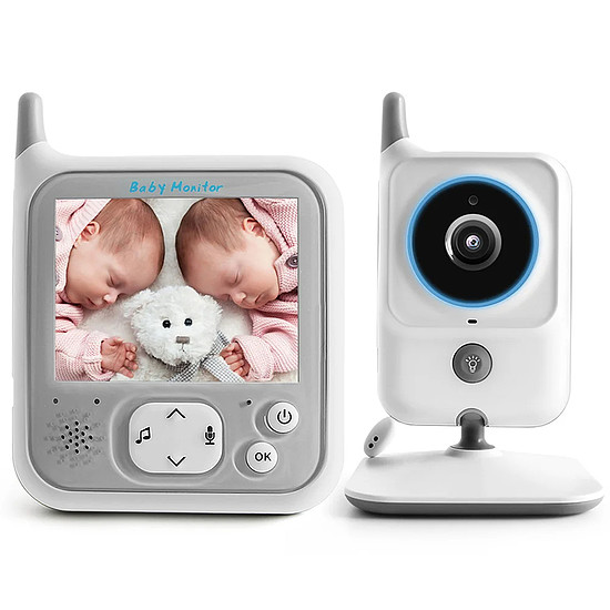 Techsuit - Baby Monitor (VB607) - Vezeték nélküli 2,4 GHz, hőmérséklet figyelés, éjszakai látás, kétirányú beszélgetés, LCD kijelző - fehér (KF2335498)