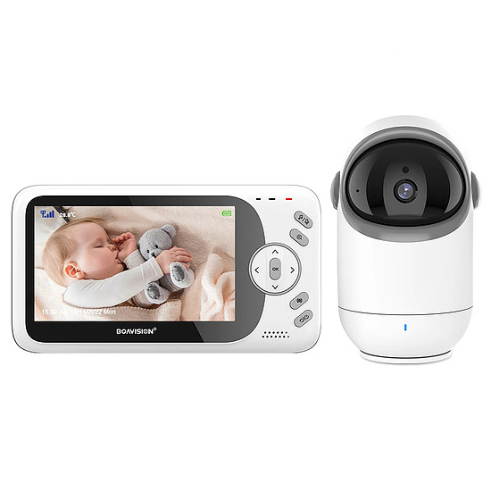 Techsuit - Baby Monitor (VB801) - Vezeték nélküli, privát kapcsolat, hőmérséklet-érzékelő, kétirányú beszélgetés, altatódalok, forgatható - fehér (KF2335501)