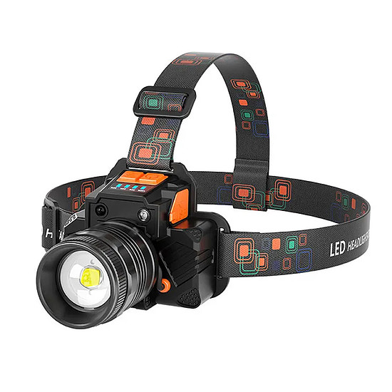 Techsuit - Fejlámpa (HL-A-01) - Zseblámpa 18650 akkumulátorral, Zoom LED 10 W - Fekete (KF2312045)