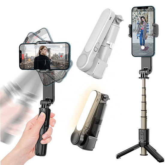 Techsuit - Gimbal Mini Selfie Stick (L09) - Bluetooth távirányító, stabil állványtartó és telefon stabilizátor, 72 cm - fekete (KF2311042)