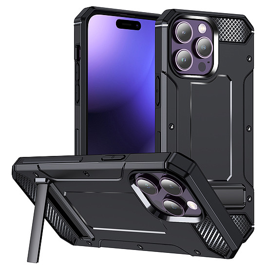 Techsuit - Hybrid Armor Kickstand - iPhone 15 Pro - Fekete (KF2314584)