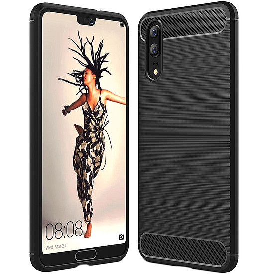 Techsuit - karbon szilikon - Huawei P20 - fekete (KF23445)