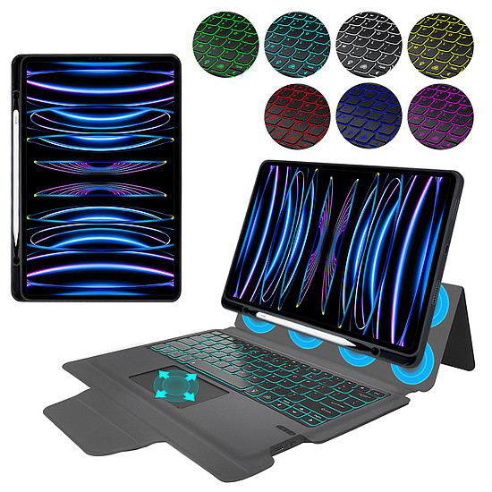 Techsuit - KeyTab Pro (RGB billentyűzettel/Stylus tolltartóval) - iPad Pro 12.9 (2018/2020/2021/2022) / Air 13 (2024) - fekete