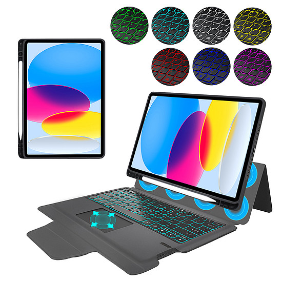 Techsuit - KeyTab Pro (RGB vezeték nélküli billentyűzettel/tolltartóval) - iPad 10 (2022) 10.9 - fekete