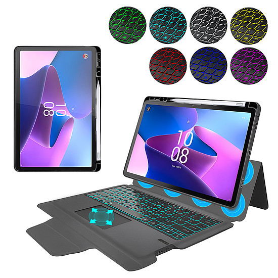 Techsuit - KeyTab Pro (RGB vezeték nélküli billentyűzettel/tolltartóval) - Lenovo Tab P11 Pro Gen 2 11.2 - Fekete