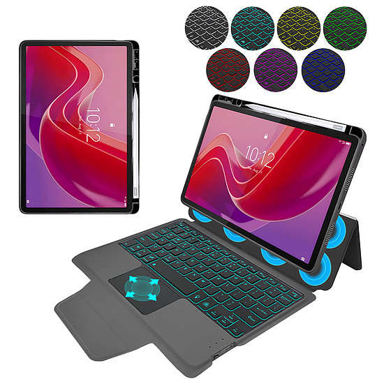 Techsuit - KeyTab Pro (RGB vezeték nélküli billentyűzettel/tolltartóval) - Lenovo Tab M11 - fekete