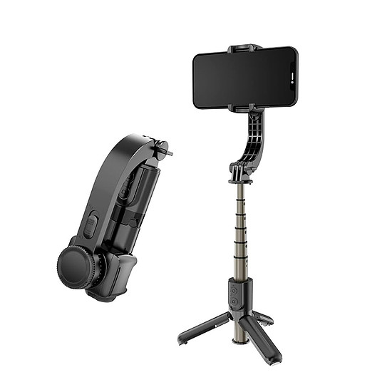 Techsuit - Mini Selfie Stick (L08Mini) - Stabil gimbal/állvány eltávolítható vezeték nélküli távirányítóval, 360 fokban forgatható fej, 70 cm - Fekete