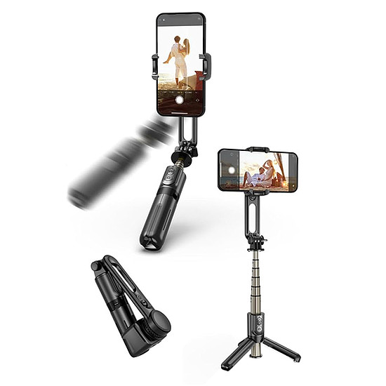 Techsuit - Mini Selfie Stick (L18Mini) - Stabil gimbal/állvány Bluetooth távirányítóval, 360-ban elforgatható, 70 cm - Fekete