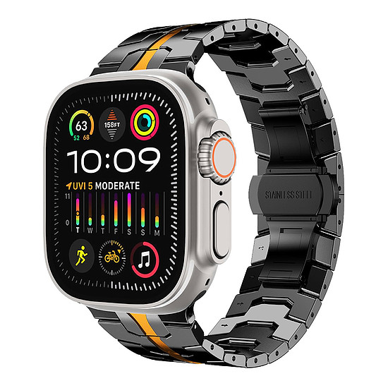 Techsuit - Óraszíj (W063) - Apple Watch 1/2/3/4/5/6/7/8/9/10/SE/SE 2/Ultra/Ultra 2 (42/44/45/46/49mm) - Fekete narancs