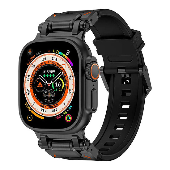 Techsuit - Óraszíj (W064) - Apple Watch 1/2/3/4/5/6/7/8/9/10/SE/SE 2/Ultra/Ultra 2 (42/44/45/46/49mm) - Titán fekete