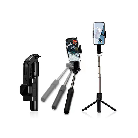 Techsuit - Selfie Stick Gimbal (C06) - Kompakt állványtartó Bluetooth távirányítóval, LED töltőfénnyel, 360, 76 cm - Fekete