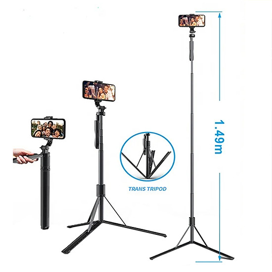 Techsuit - Selfie Stick (L05) - Stabil állvány Bluetooth távirányítóval, 360-ban elforgatható, 149 cm - Fekete