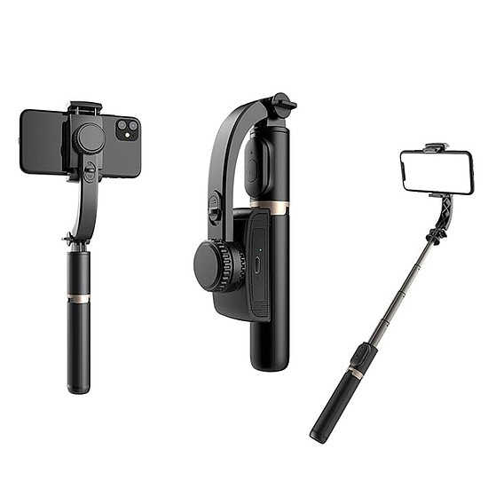 Techsuit - Selfie Stick (Q08) - Remegéscsillapító állvány Bluetooth távirányítóval, 360 fokos elforgatás, alumíniumötvözet, 75 cm - fekete