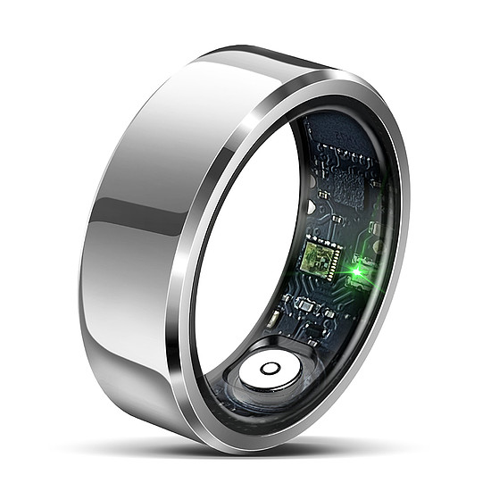 Techsuit - Smart Ring (R6) - Unisex, pulzusmérő, oxigéntelítettség, alvás- és fitneszkövető, IP68, méret 57,17 mm - ezüst