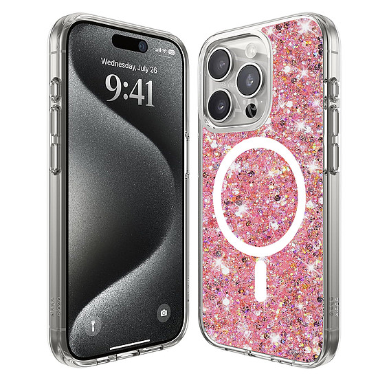 Techsuit - Sparkly Glitter MagSafe - iPhone 15 Pro - Pink