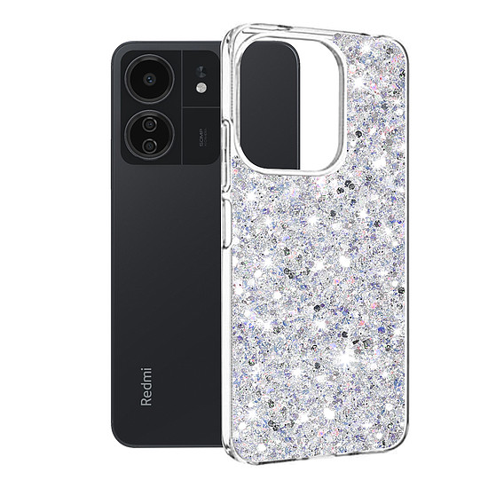 Techsuit - Sparkly Glitter - Xiaomi Redmi 13C 4G / 13C 5G / Poco M6 / C65 - Fehér (KF2324127)