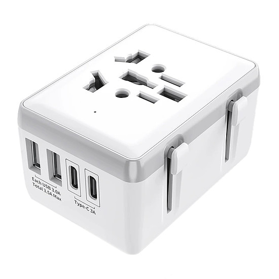 Techsuit - utazási adapter (HHt204A) - 15 W, 2xUSB-C, 2xUSB, EU-UK, AUS, US - fehér