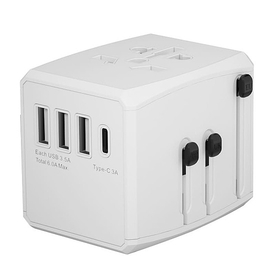 Techsuit - utazási adapter (HHT904) - PD30W, 3 x USB, Type-C, EU, UK, AUS, US - fehér