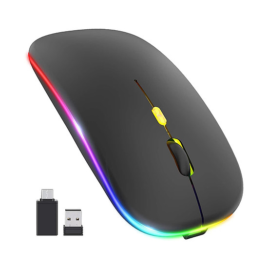 Techsuit - vezeték nélküli egér (M1) - játékhoz, LED RGB, csendes, Bluetooth 5.2, 2.4G, 1600 DPI USB-C töltőkábellel - fekete