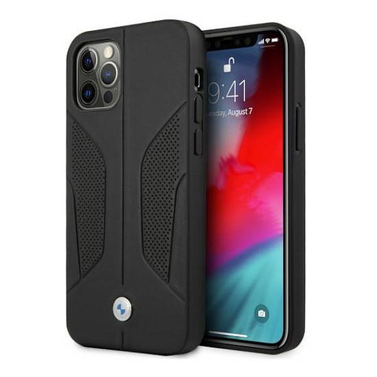 Tok BMW BMHCP12LRSCSK iPhone 12 Pro Max 6.7" fekete/fekete keménytokos bőr perforált oldalak