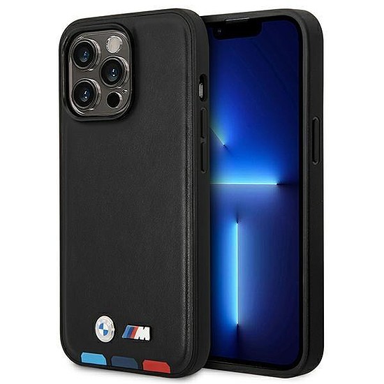 Tok BMW BMHMP14L22PTDK iPhone 14 Pro 6.1" fekete/fekete bőrbélyegző Tricolor Magassafe